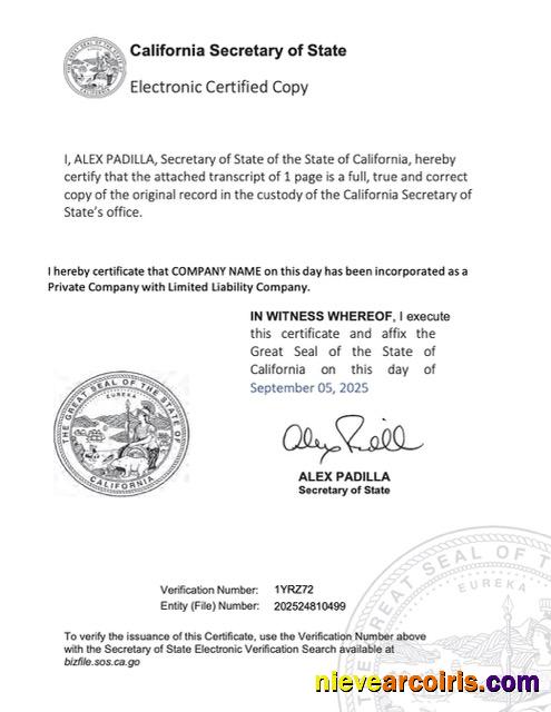 USA California electronic registration certificate